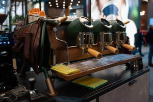 Sanremo Cafe Racer 3 groups Commercial Espresso Machine Renegate Edition, Handmade finishes such as Dark green, Oxidized copper, Brown leather, Polished brass, and Oxidized brass