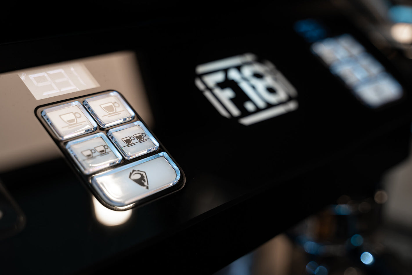 Sanremo F18  black commercial espresso machine display close up view