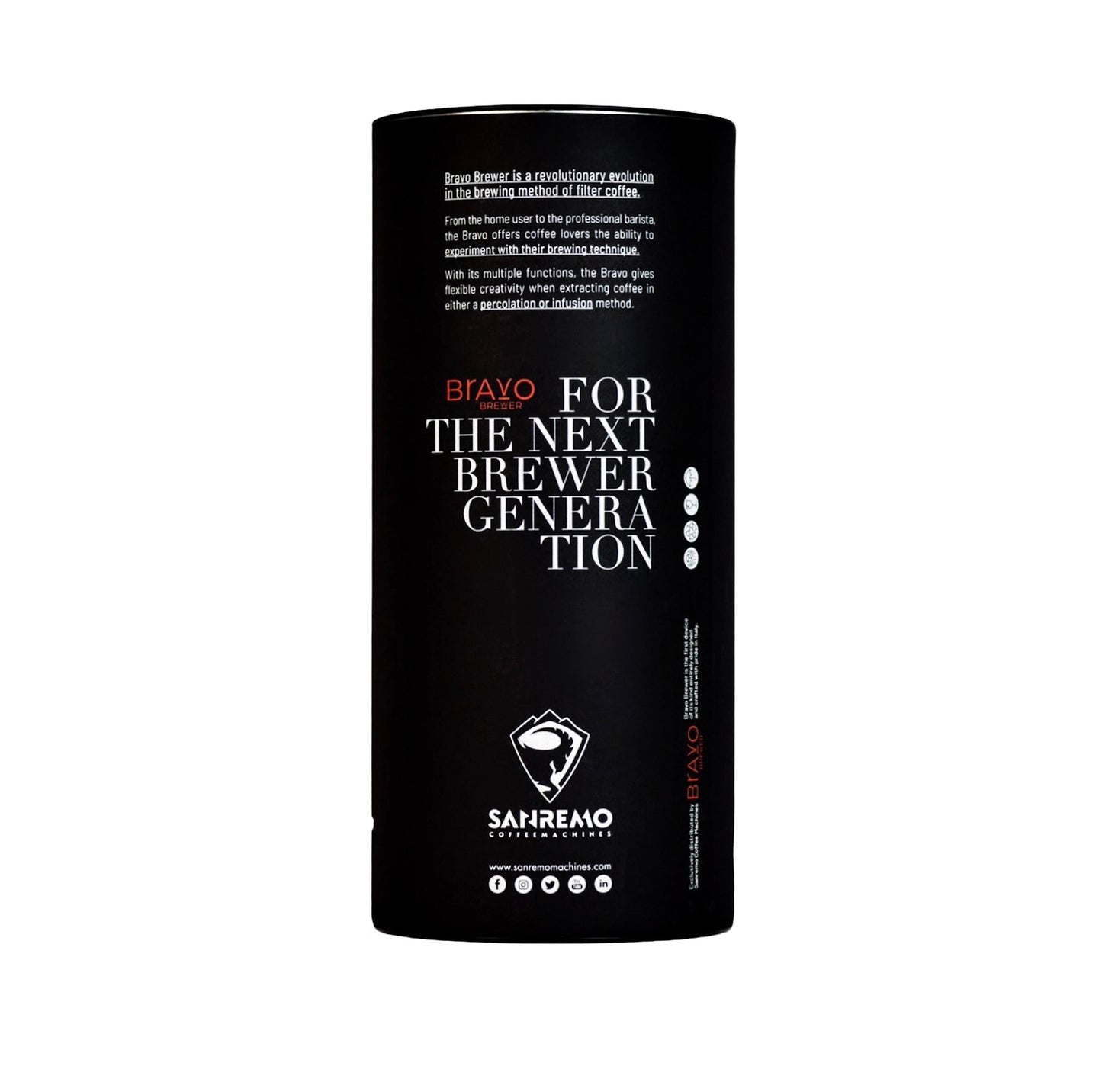 Sanremo Bravo Brewer box with back label and product info