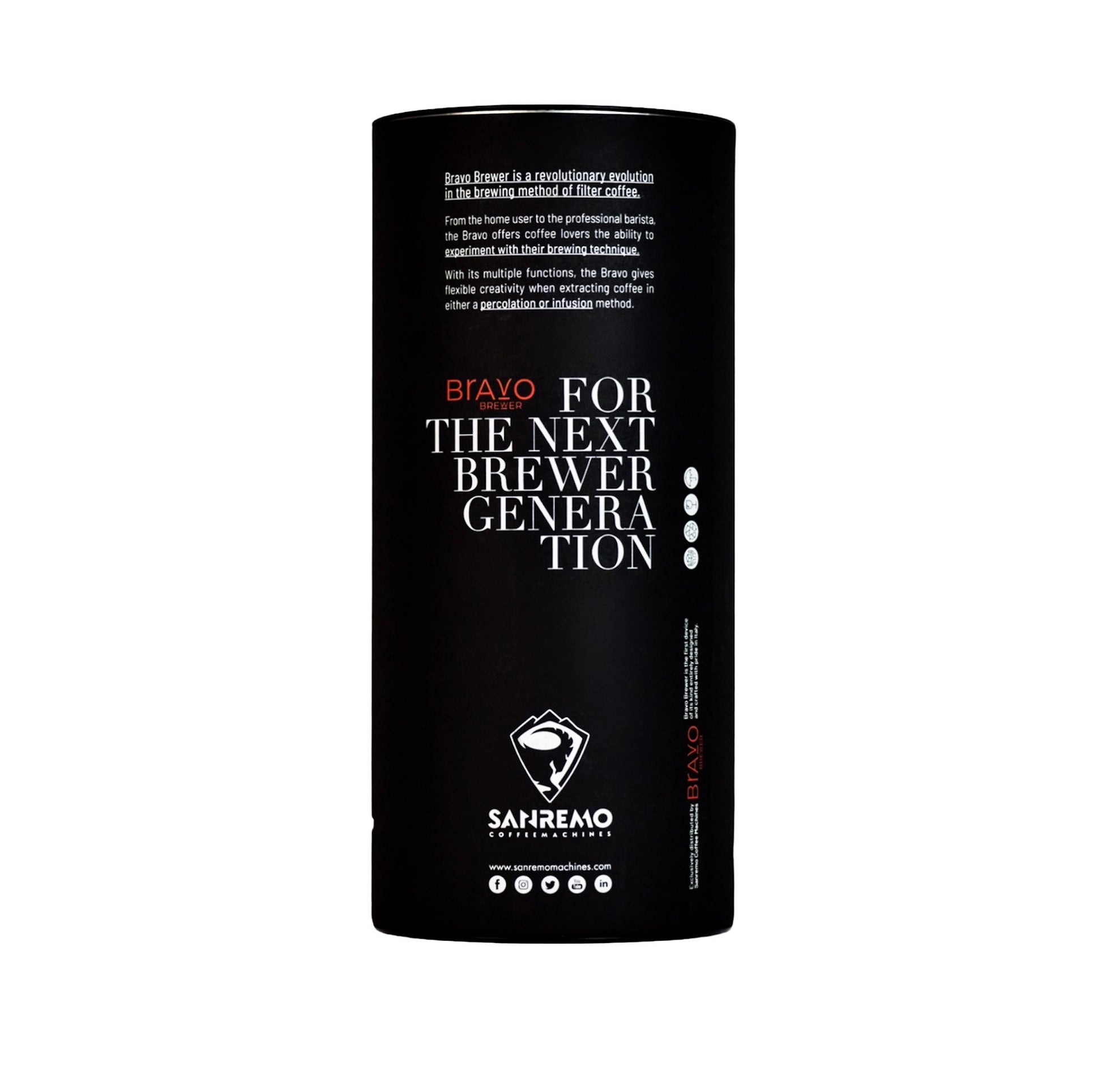 Sanremo Bravo Brewer box with back label and product info