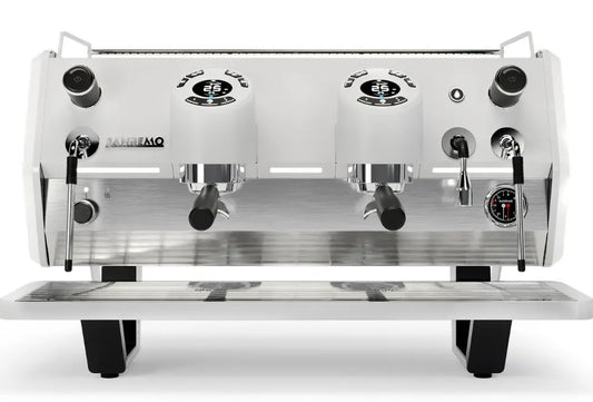 Sanremo D8 2 Group espresso machine in white, front view