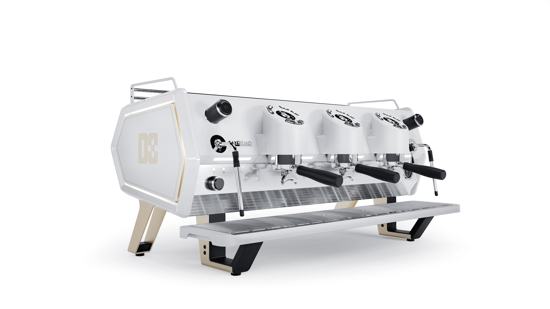 Sanremo D8 3 Group Pro custom in white and champagne, 3/4 angled view