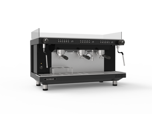 Sanremo Zoe 3 Group Tall Competition espresso machine in black, angled 3/4 perspective