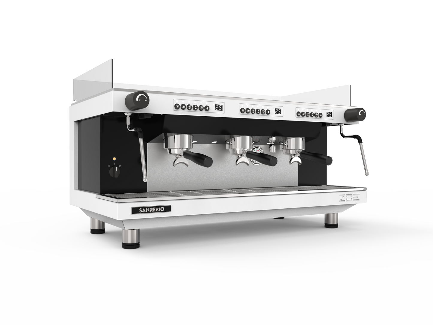 Sanremo Zoe 3 Group Competition espresso machine in white, angled 3/4 view