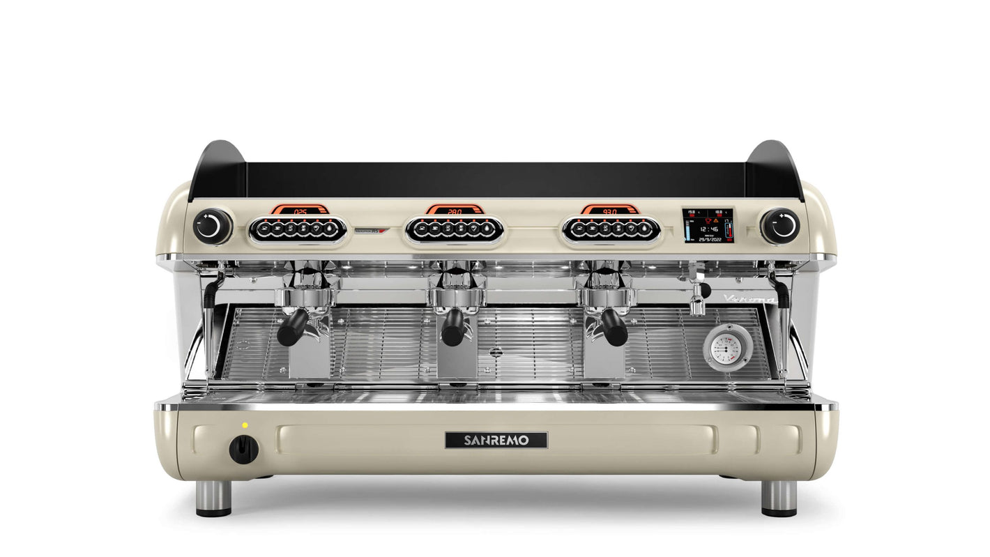 Sanremo Verona 3 groups beige professional coffee machine, front view