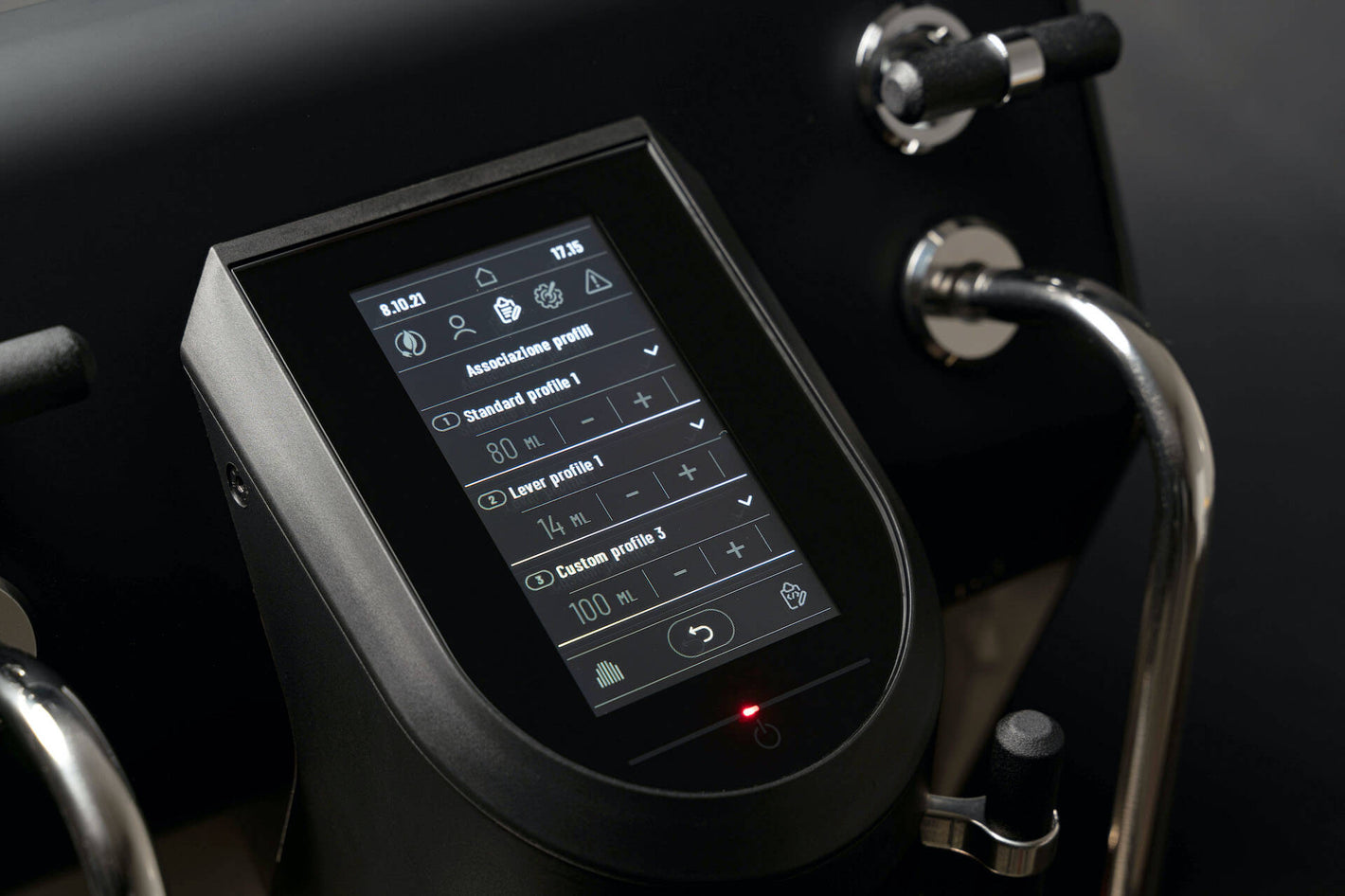 Sanremo YOU espresso machine’s intuitive touchscreen, showcasing custom brewing profiles — empowering home baristas and boutique cafés to craft espresso their way, and turning every cup into a personal masterpiece