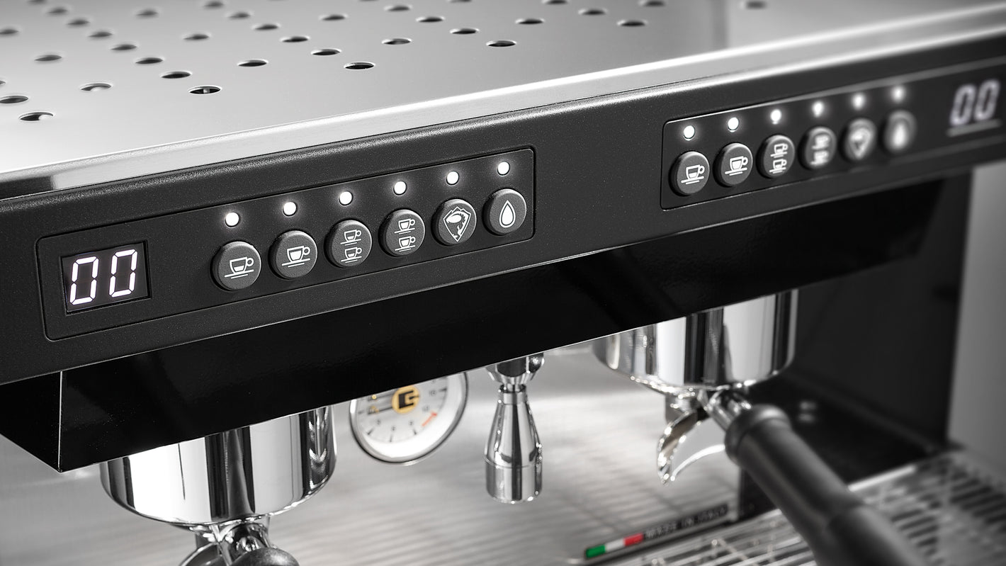 Sanremo Zoe 2 Group espresso machine in white close-up to display and buttons