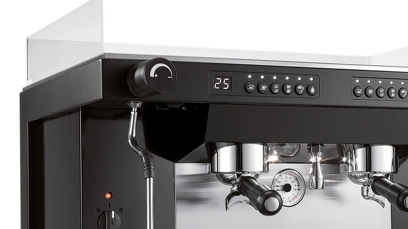 Sanremo Zoe 2 Group espresso machine in black close-up to steam wand knob