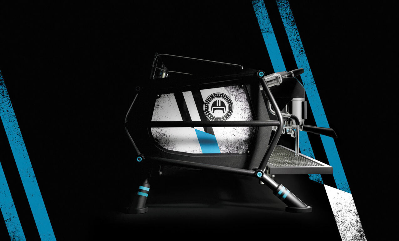 Sanremo Cafe Racer Freedom Edition in black, white, and blue. This version features customized side and rear panels with the rear-lit logo