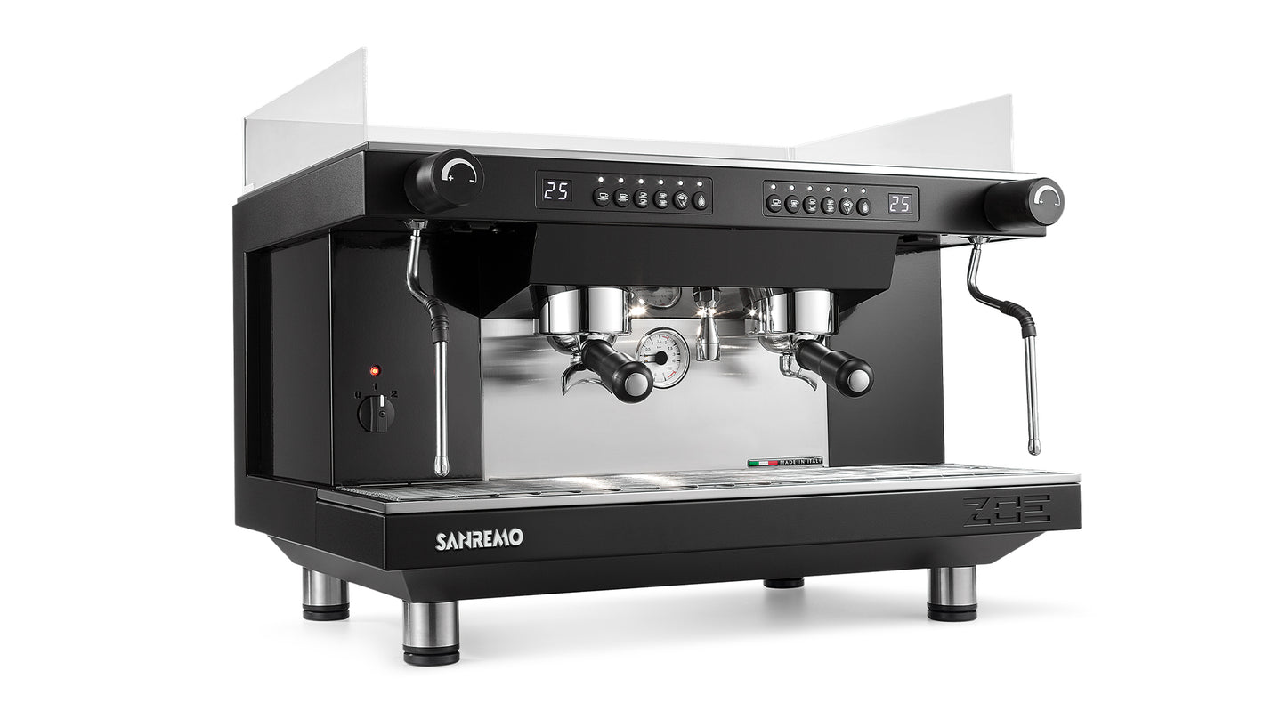 Sanremo Zoe 2 Group Competition espresso machine in white, 3/4 angled front view
