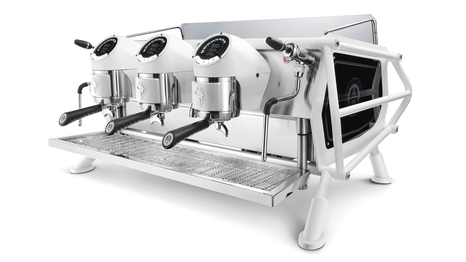 Sanremo Cafe Racer 3 groups Commercial Espresso Machine In Full White Edition, 3/4 view